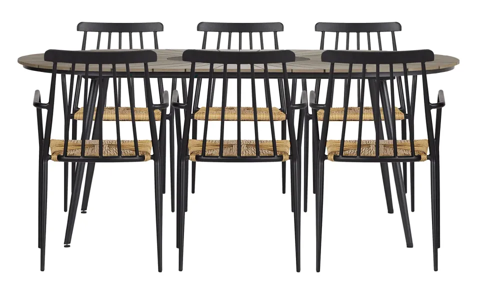 Envy Gartenmöbel-Set 6 Personen 195 cm Sprossenlehne schwarz