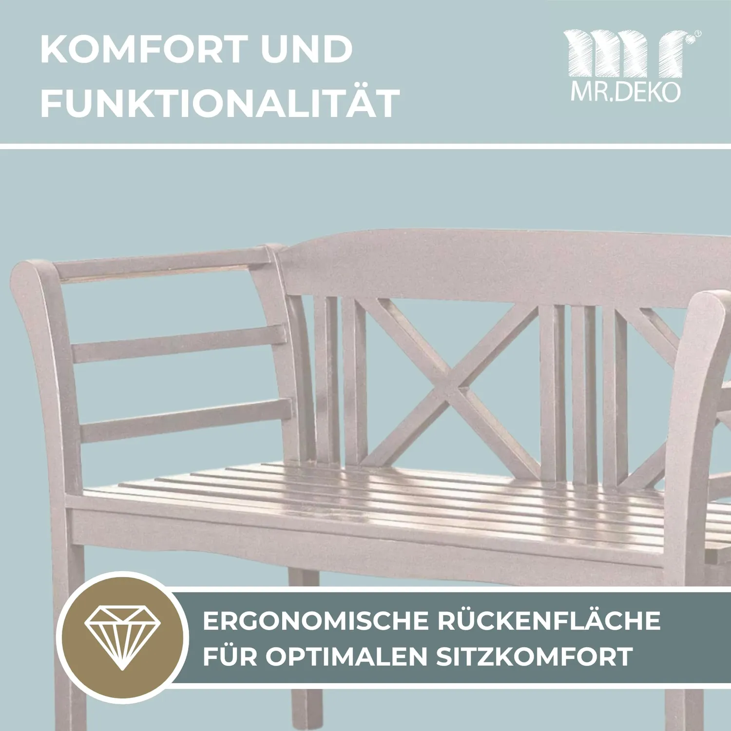 MR.DEKO Föhr Gartenbank 2-Sitzer aus Mahagoni weiß lackiert