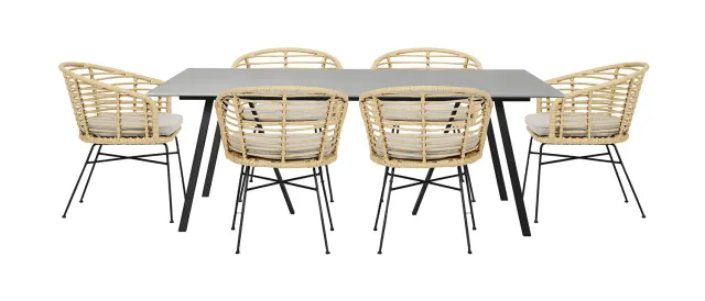 Envy Gartenmöbel-Set 6 Personen 200 cm grau Bambusoptik Kissen