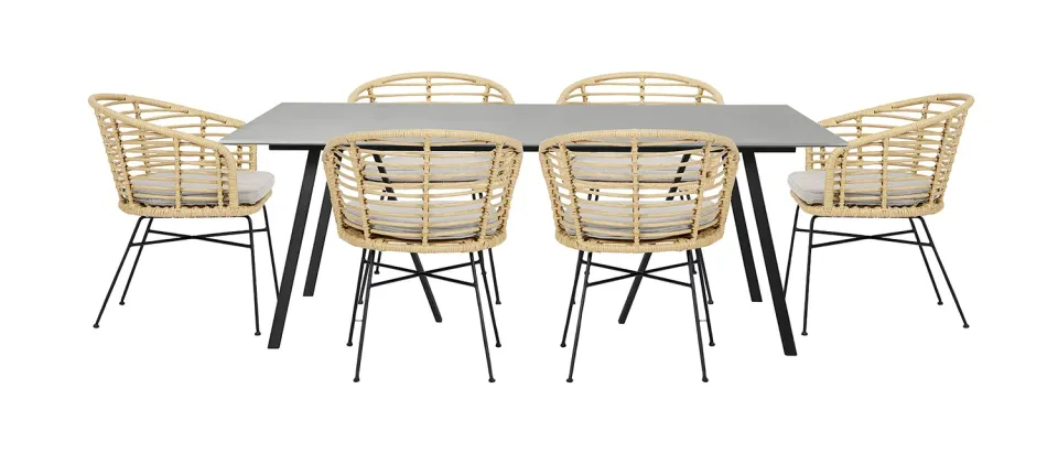 Envy Gartenmöbel-Set 6 Personen 200 cm grau Bambusoptik Kissen