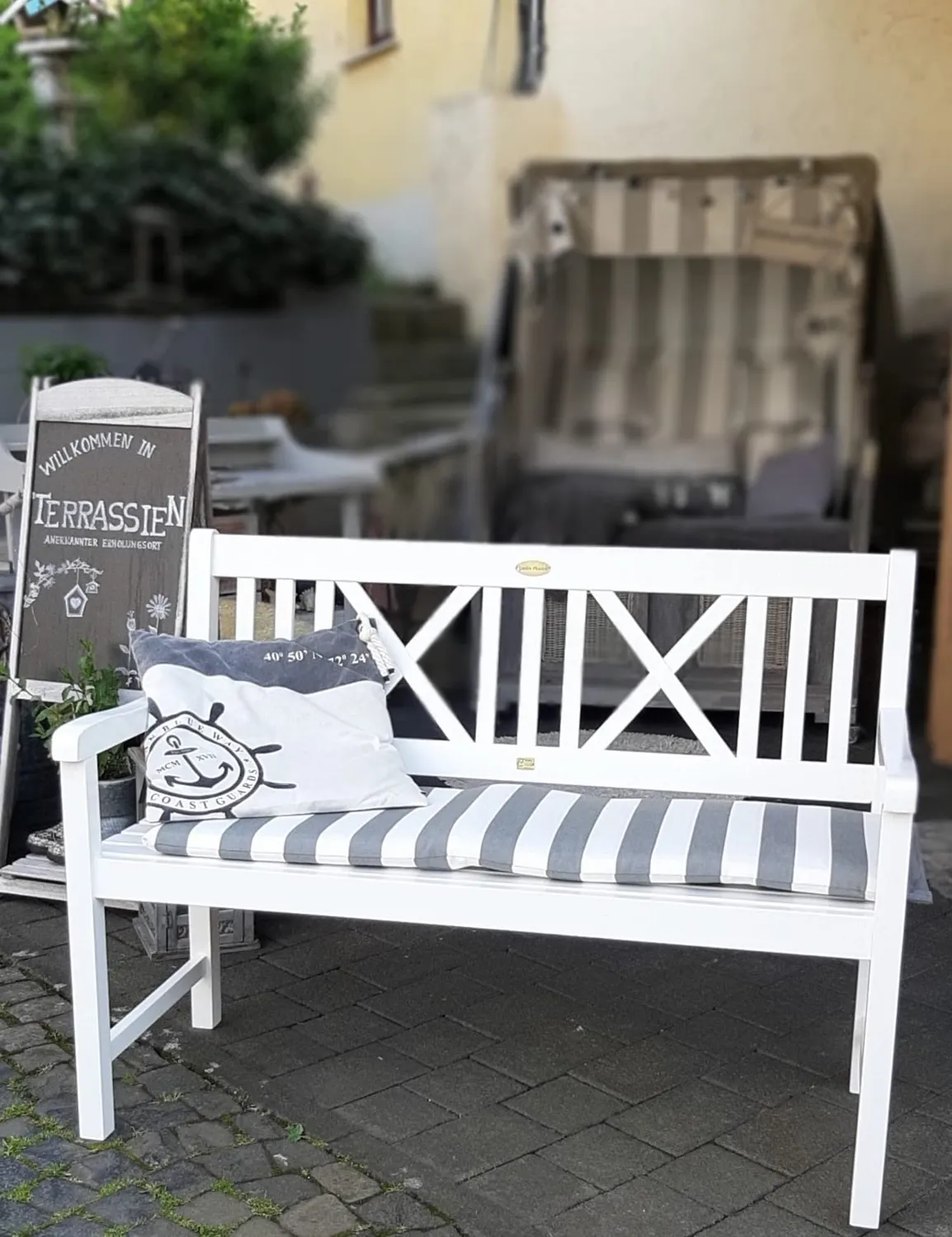 Garden-Pleasure Lübeck Gartenbank 2-Sitzer 120 cm Weiß Washed