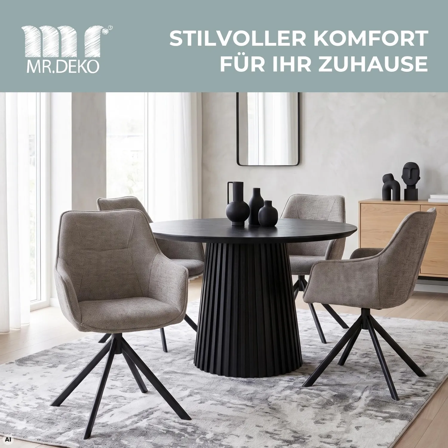 MR.DEKO San Carlo Diningsessel 4er-Set Drehbar Stoff