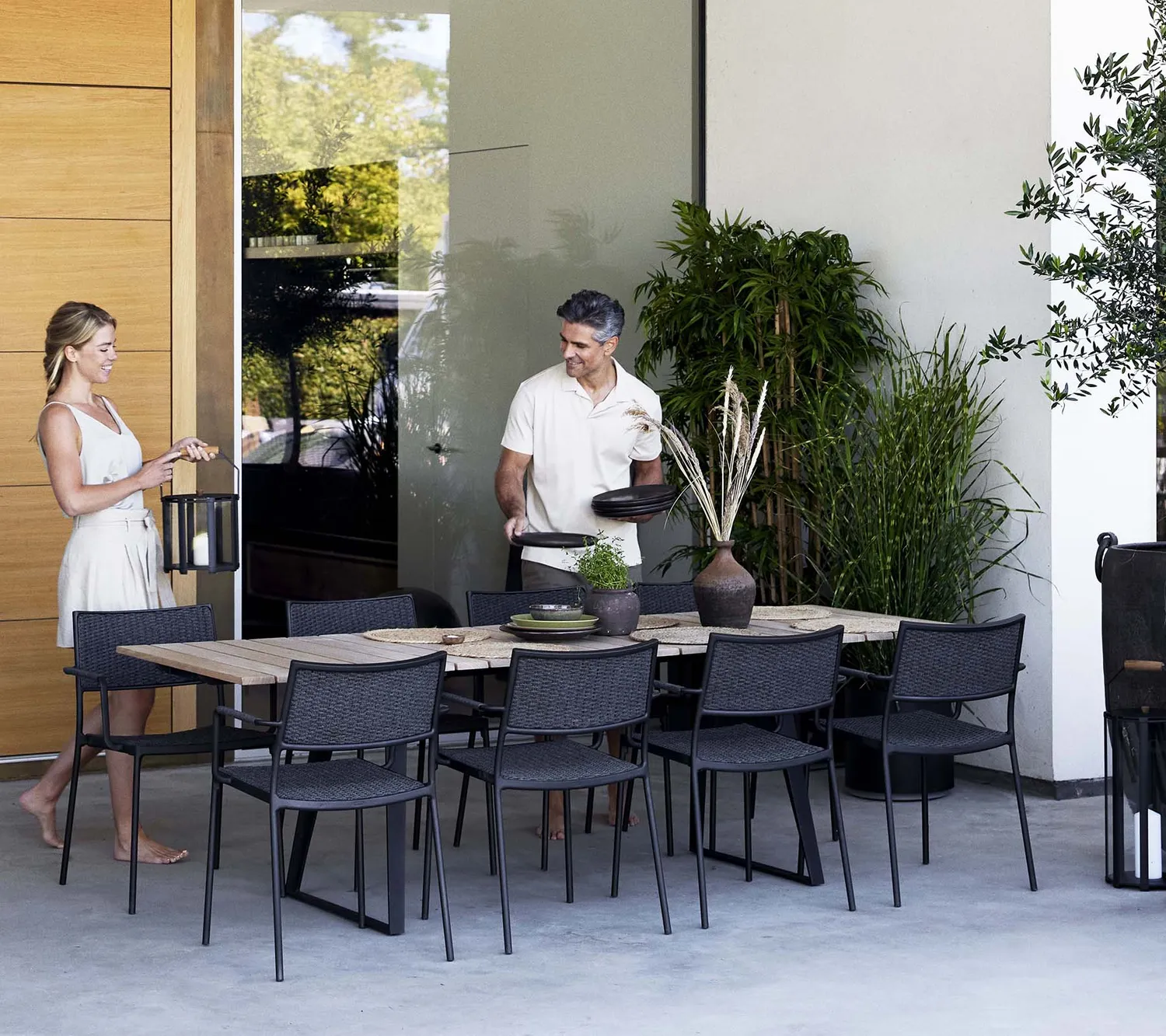 Cane-line Less Stuhl Natur/Lavagrau stapelbar