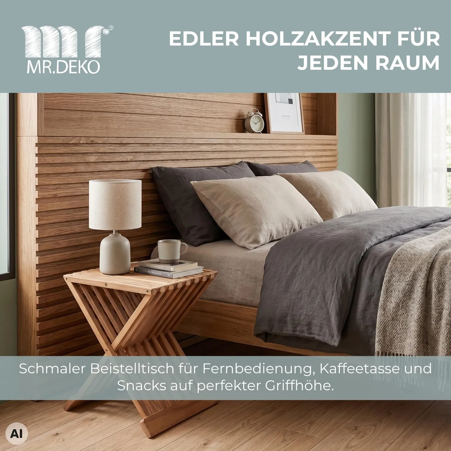 MR.DEKO Fishbone Beistelltisch klappbar 40 cm Teakholz