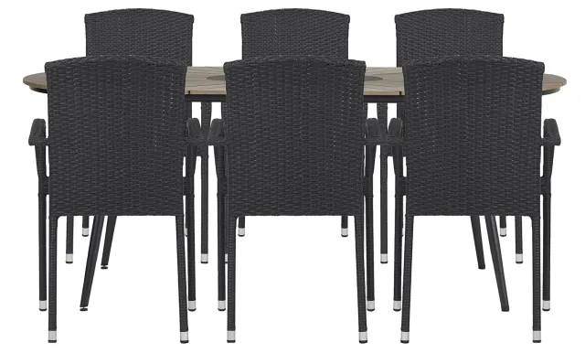 Envy Gartenmöbel-Set 6 Pers. Tisch 195 cm Schwarz Stapelbar