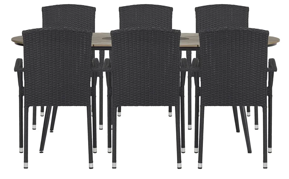 Envy Gartenmöbel-Set 6 Pers. Tisch 195 cm Schwarz Stapelbar