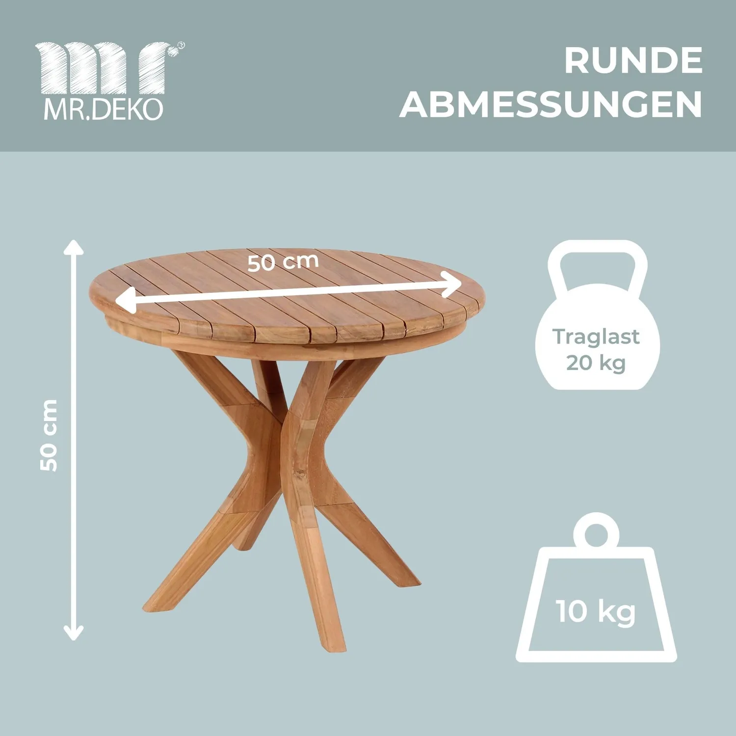 MR.DEKO Burton Beistelltisch rund Ø60 cm Teakholz Massivholz