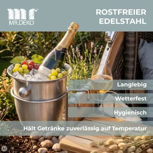 MR.DEKO Strandkorb-Zubehör Sektkühler Halterung Edelstahl