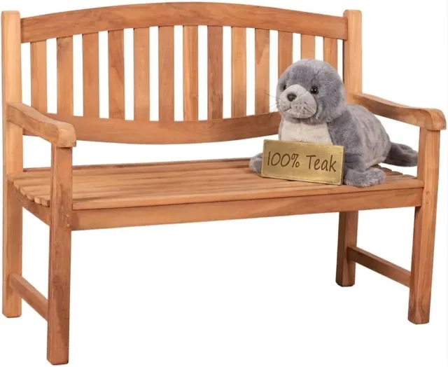 MR.DEKO Bradford Gartenbank 2-Sitzer Teak 120 cm wetterfest