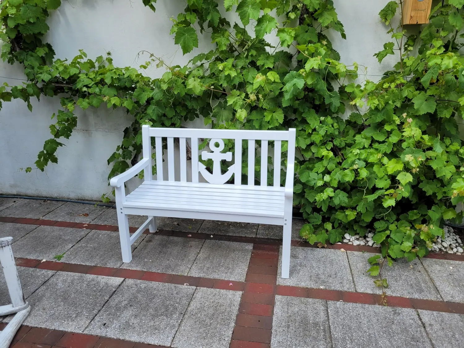 MR.DEKO Anker Gartenbank 2-Sitzer aus Mahagoni grau lackiert