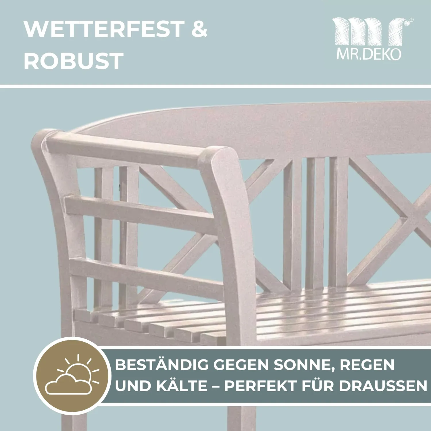 MR.DEKO Föhr Gartenbank 2-Sitzer aus Mahagoni weiß lackiert