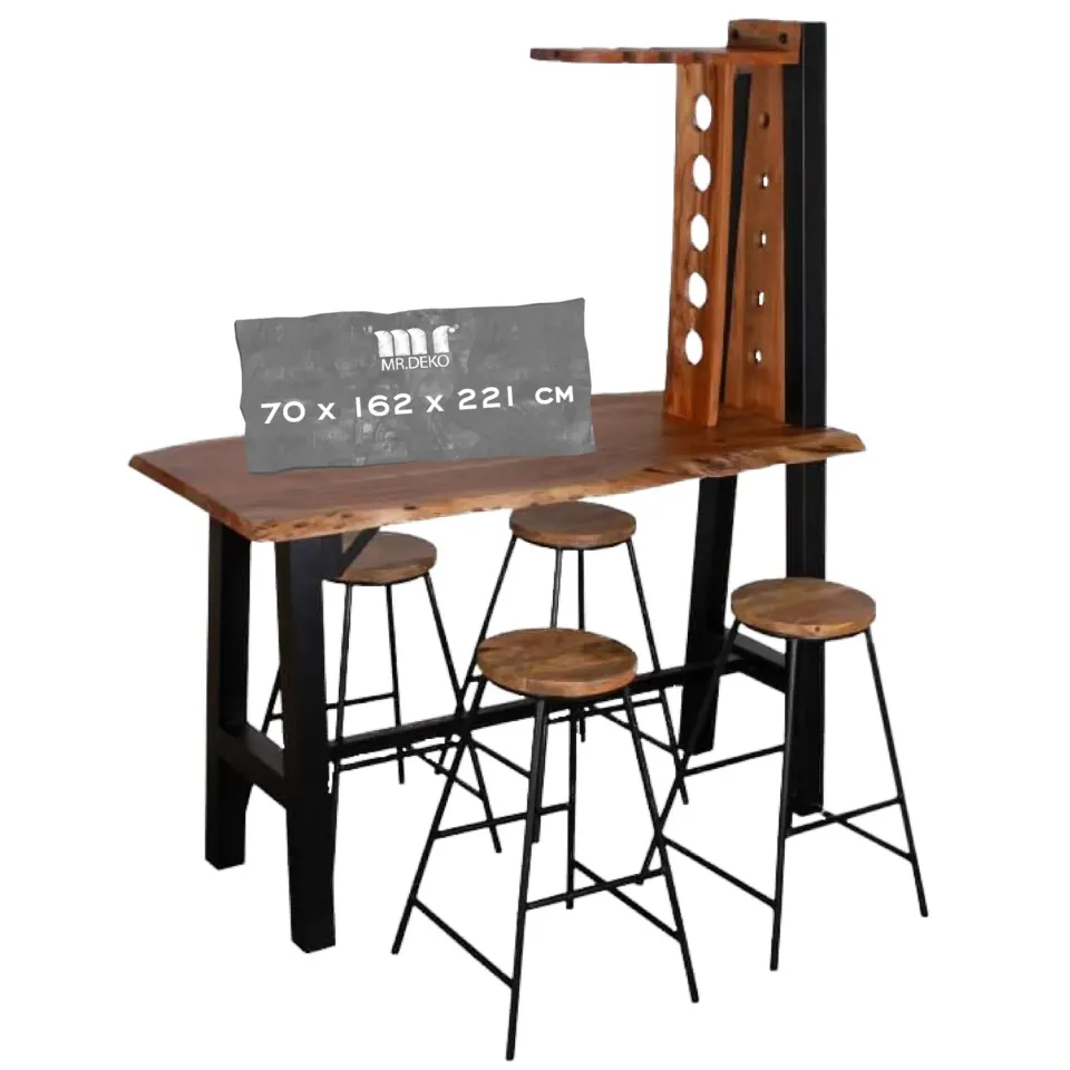 MR.DEKO Capua Bartisch-Set 5-teilig Mangoholz mit Weinregal
