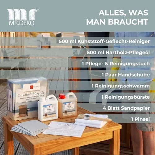 MR.DEKO Strandkorb Pflege-Set Universal 500 ml Holzöl und Reiniger