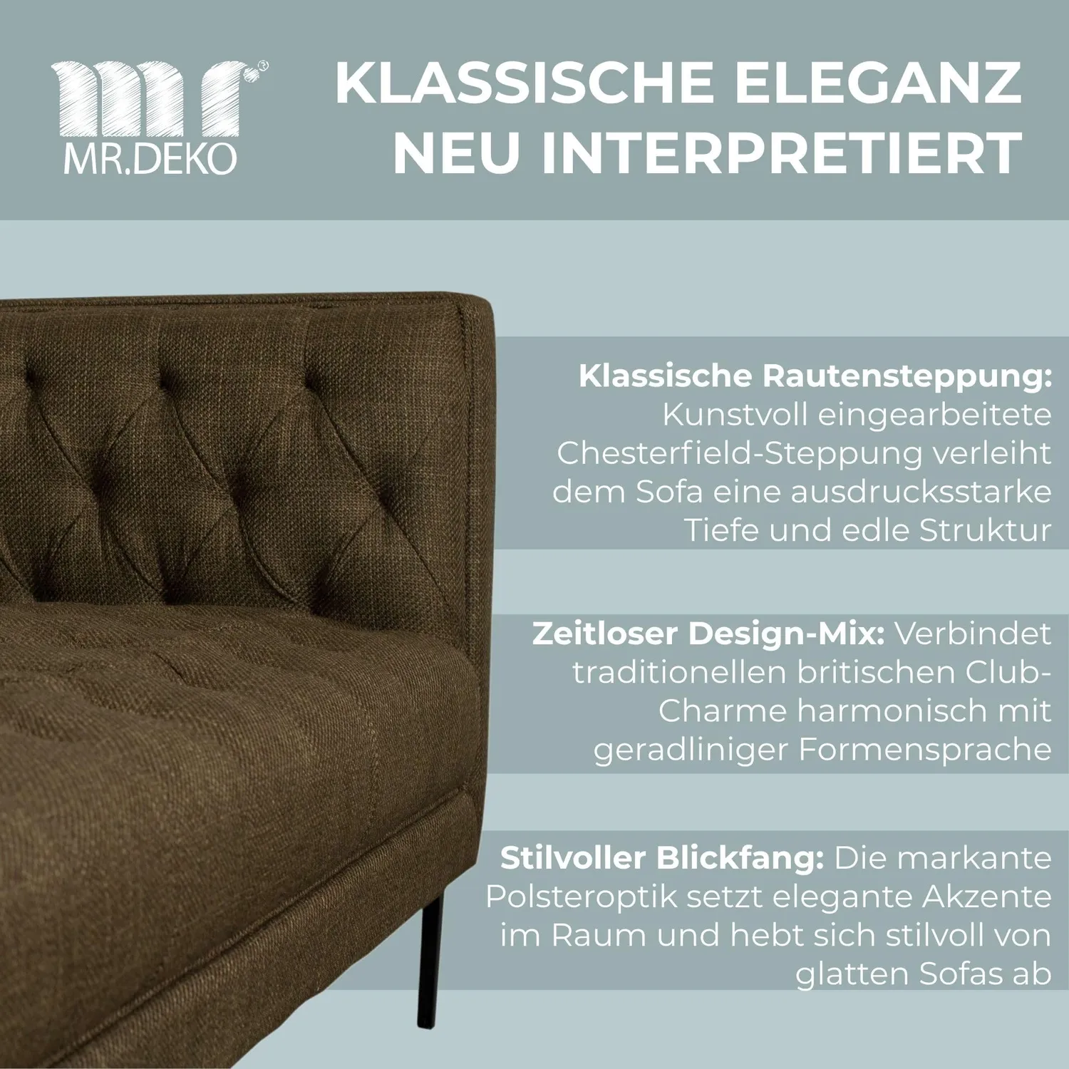 MR.DEKO Troia Lounge Sofa 3-Sitzer Grün mit Steppung