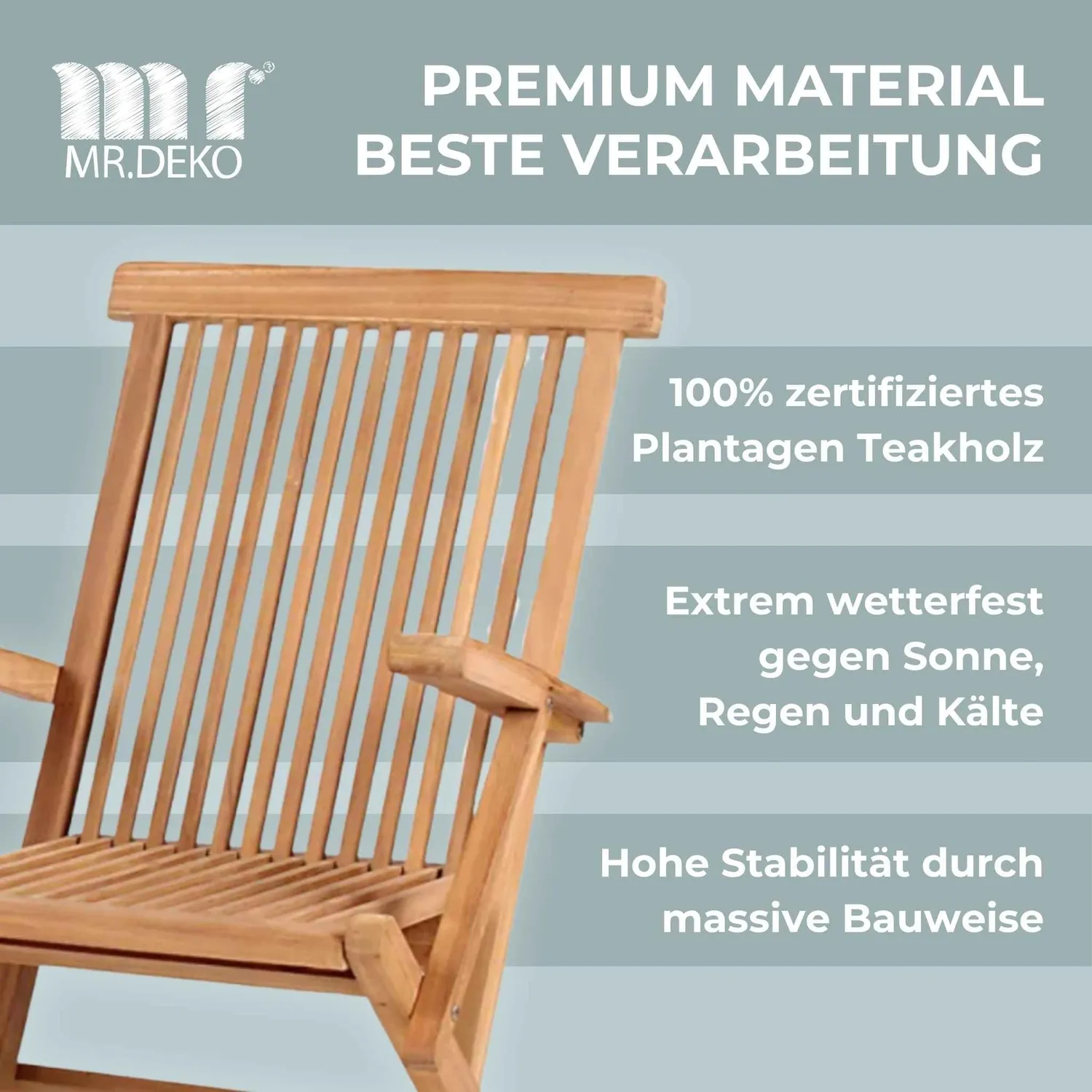 MR.DEKO Andover Klappstuhl Hochlehner Teakholz mit Armlehnen