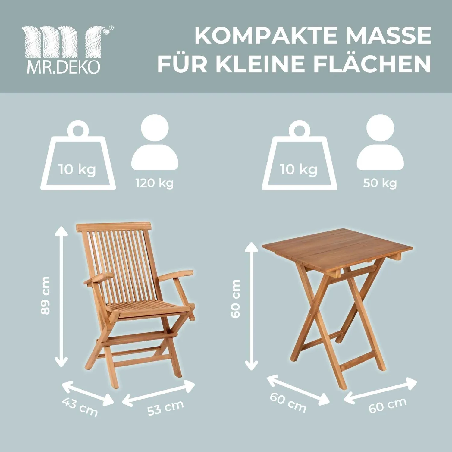 MR.DEKO Andover Porton Gartenmöbel-Set Teakholz 2 Sessel