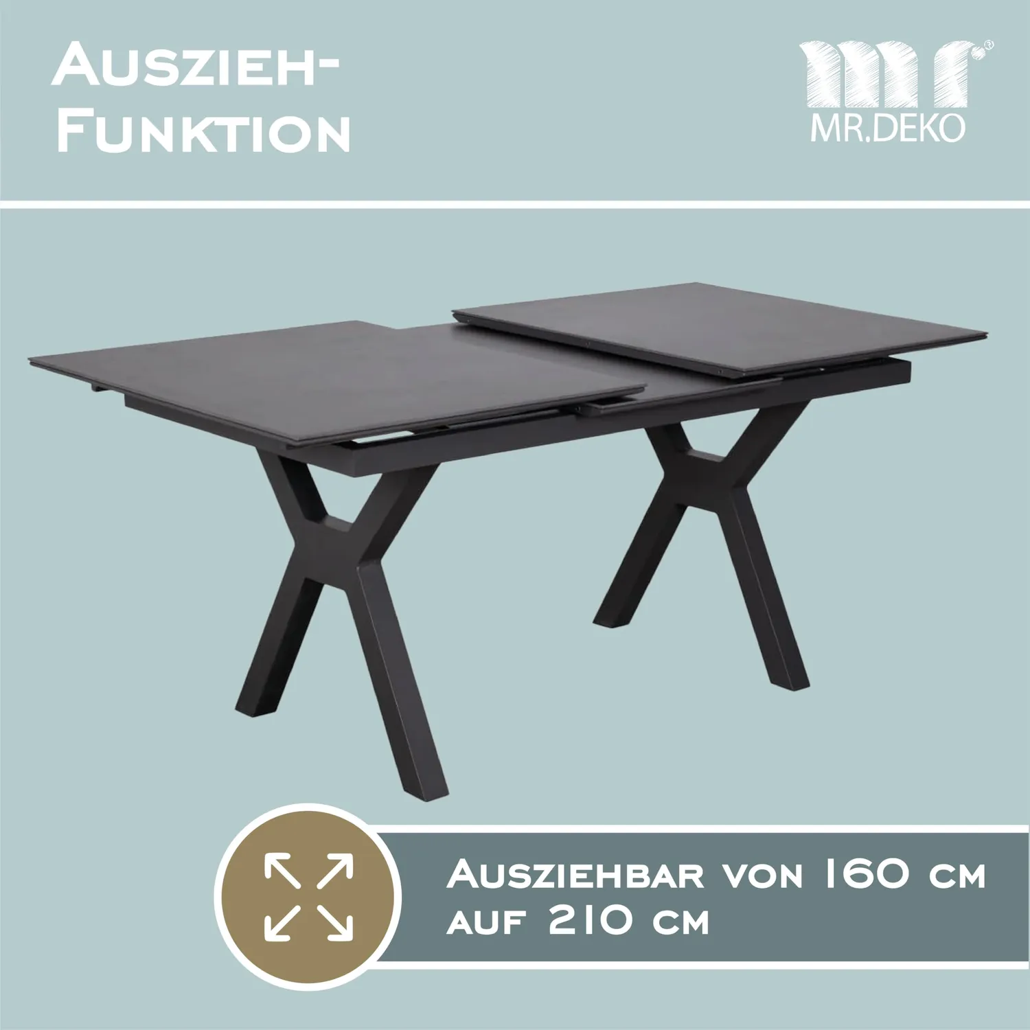 MR.DEKO Gartentisch ausziehbar 160/210x90 Keramik
