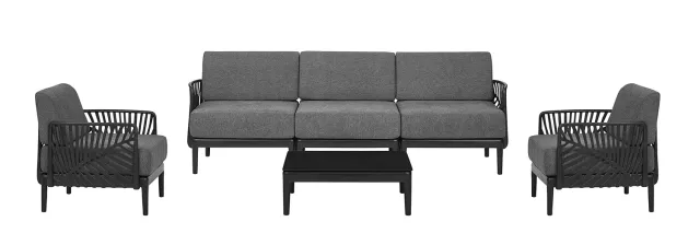 Envy Lounge-Set 5 Personen Bambus-Look Sofa Stühle Tisch Kissen