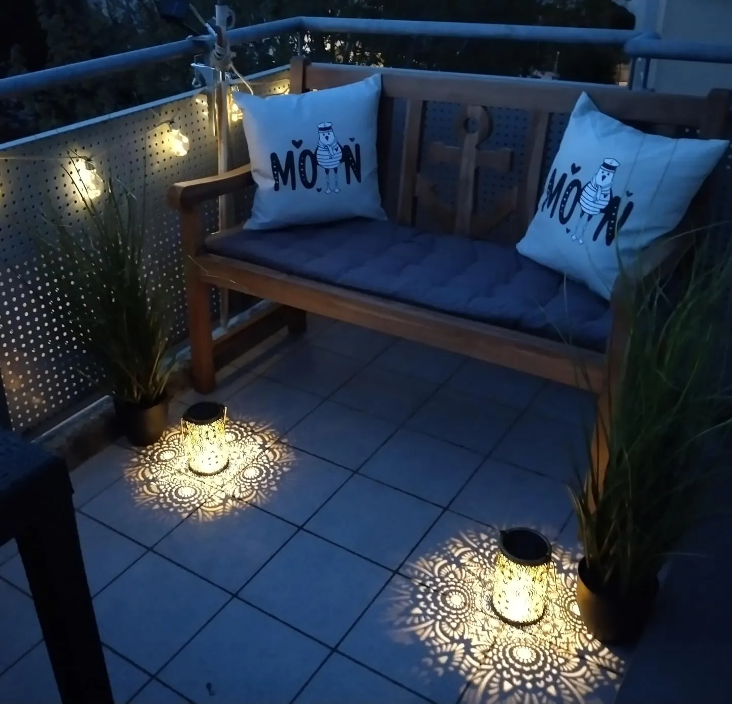MR.DEKO Motiv Anker Gartenbank 120 cm Teakholz wetterfest