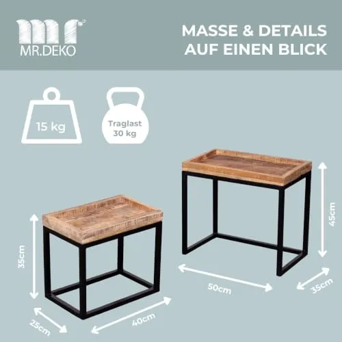 MR.DEKO Lecce Couchtisch 2er Set Mangoholz Natur eckig