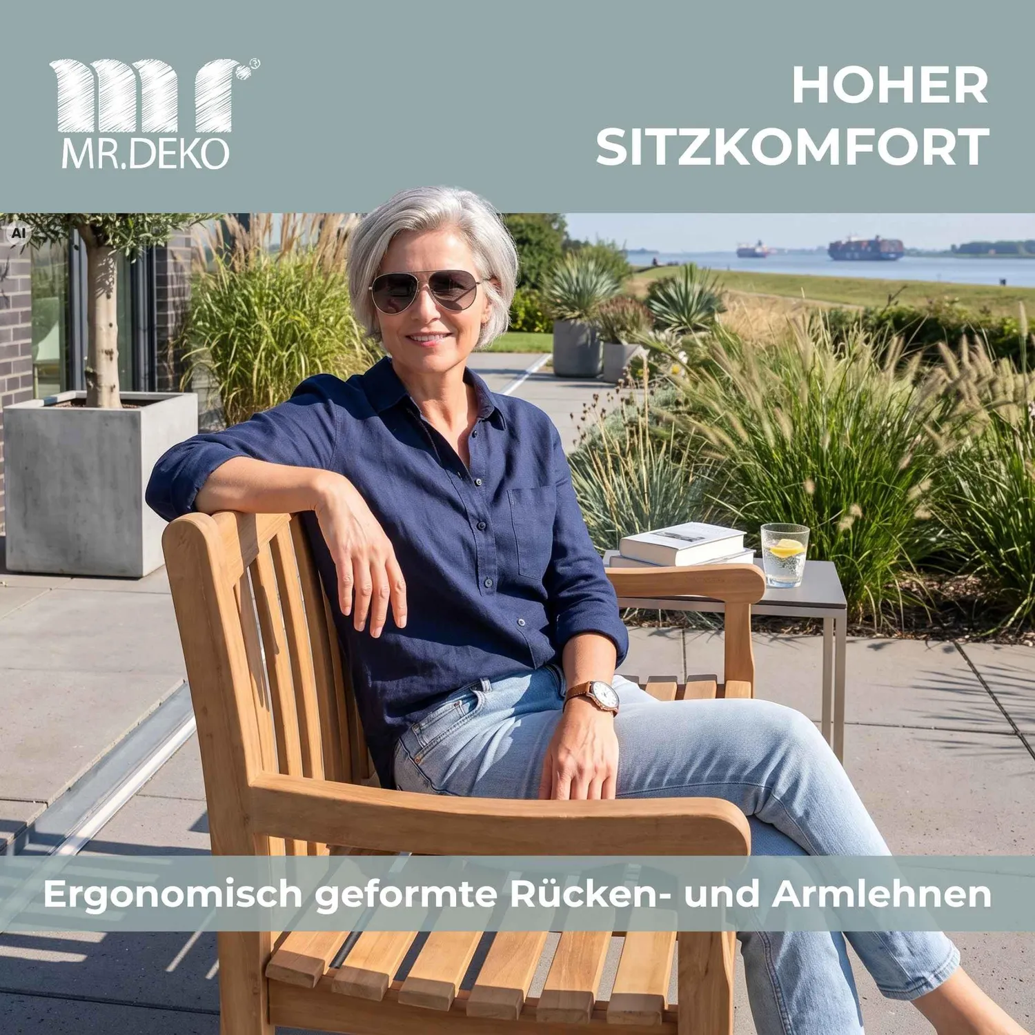 MR.DEKO Swindon Gartenbank 120 cm Teak Sitzbank wetterfest