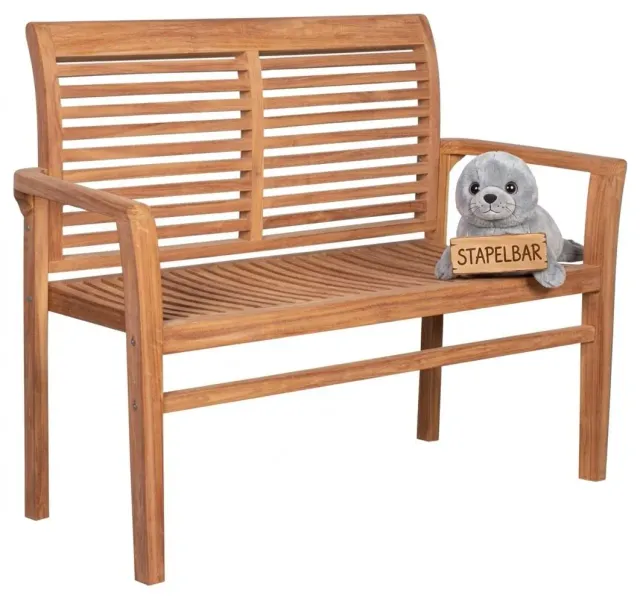 MR.DEKO Derby Gartenbank 120 cm Teakholz 2-Sitzer wetterfest
