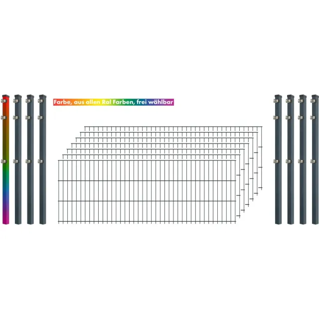 Bellamondo Industrie-Zaunset 8/6/8 Doppelstab Zaun 7 Matten 8 Pfosten 250/63 cm