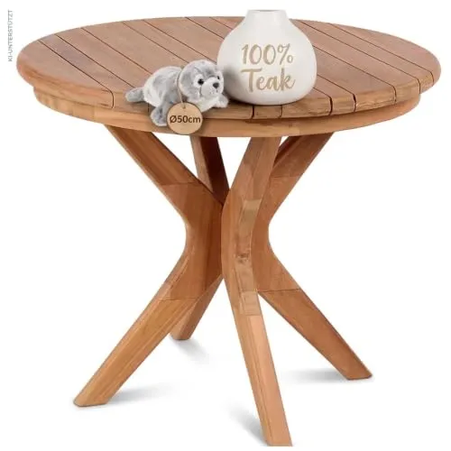 MR.DEKO Burton Beistelltisch rund Ø60 cm Teakholz Massivholz