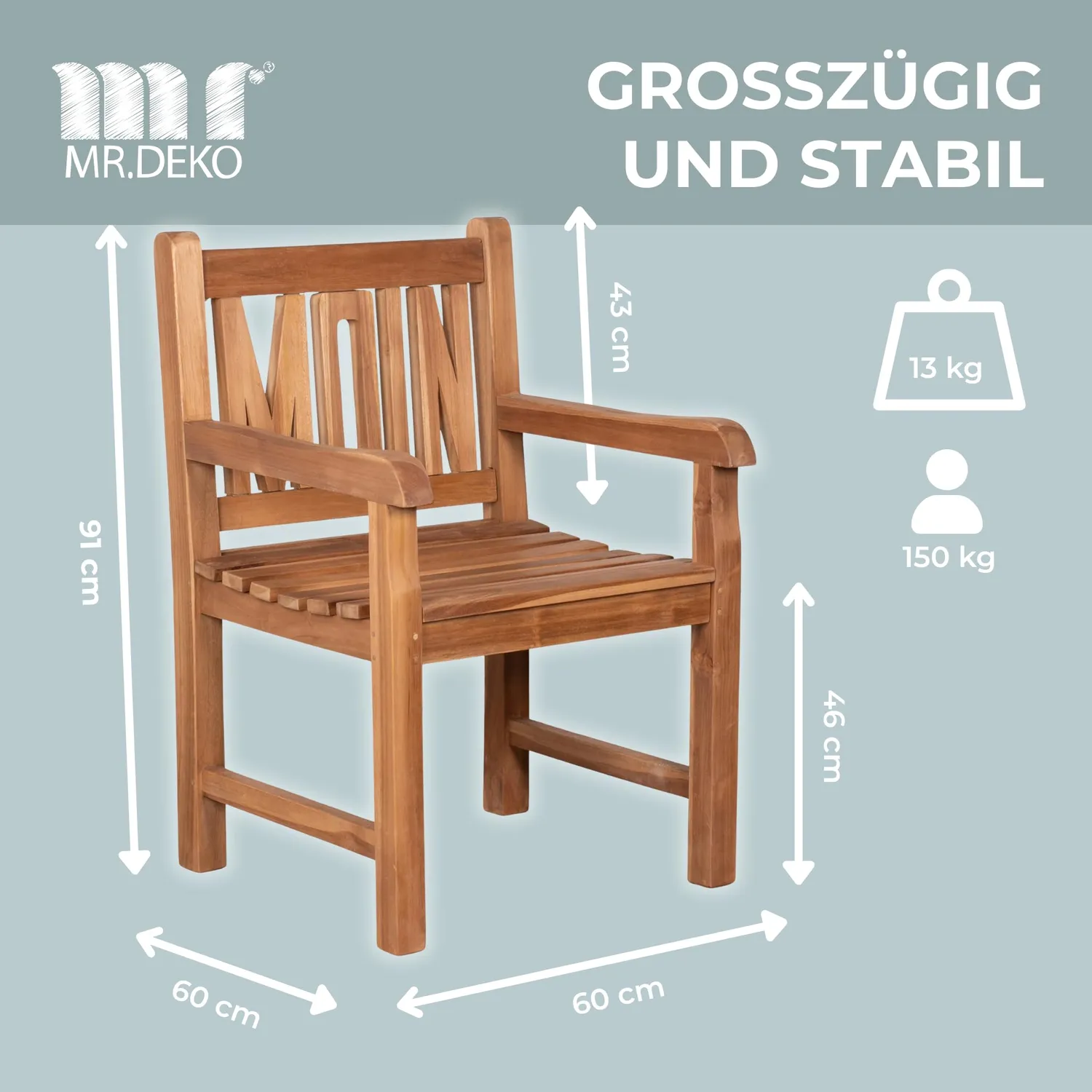 MR.DEKO Moin Gartensessel Teakholz natur wetterfest