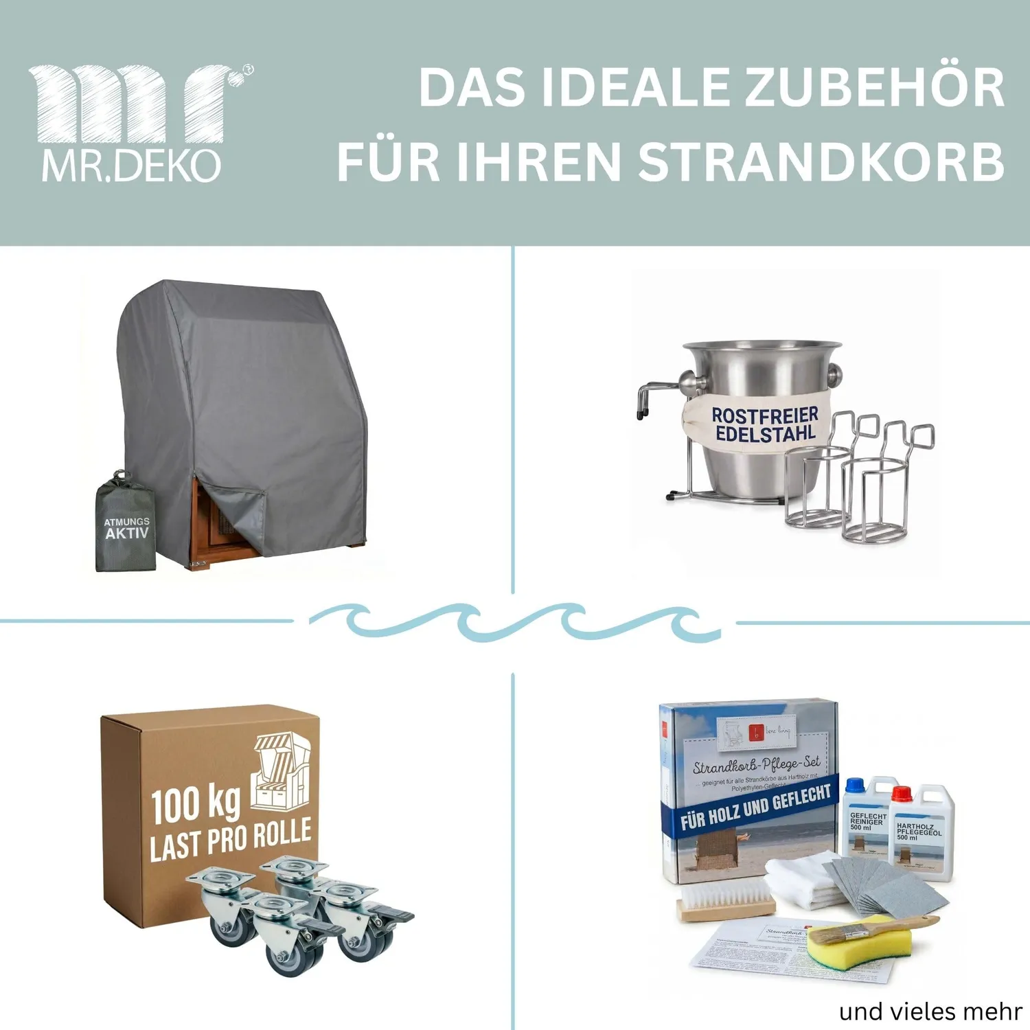 MR.DEKO Ostsee Strandkorb 2-Sitzer Dessin Royal Blau Weiß