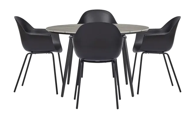 Envy Gartentisch rund 120 grau Set 4 Stühle Ocean schwarz