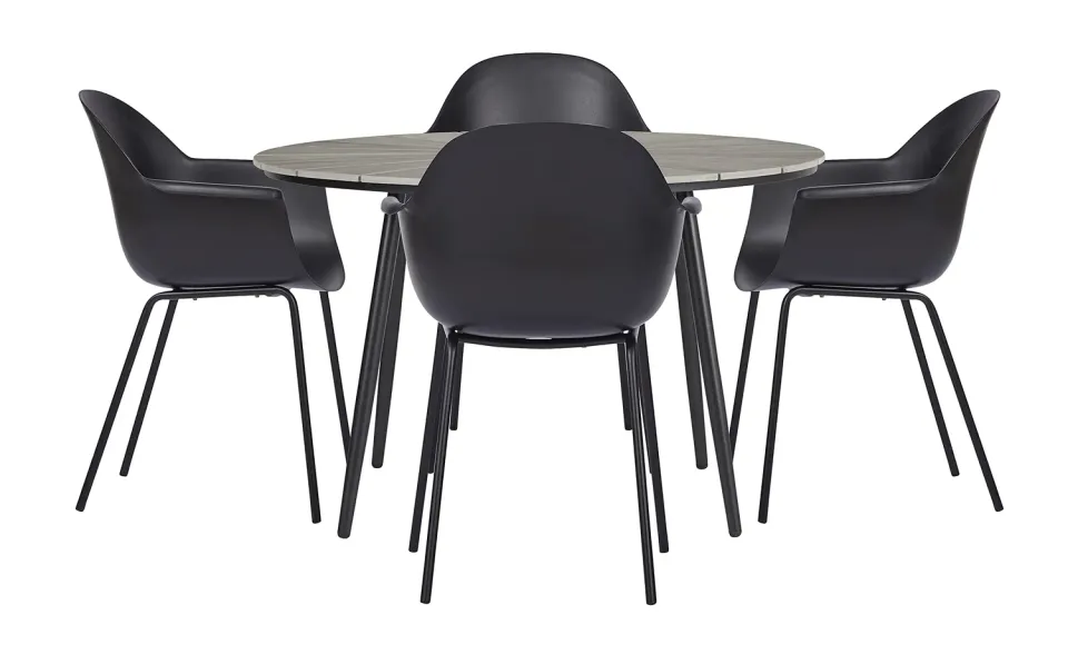 Envy Gartentisch rund 120 grau Set 4 Stühle Ocean schwarz
