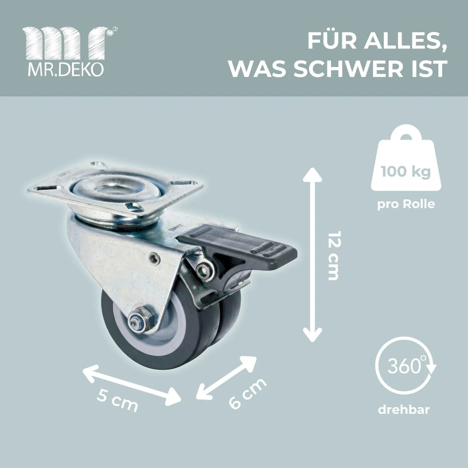 MR.DEKO Strandkorb-Rollen 4er-Set Ø52 mm Schwerlastrollen