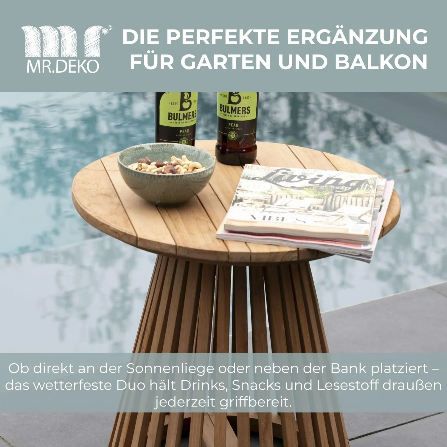 MR.DEKO Bolton Beistelltisch rund Ø 50 cm aus Plantagenteak natur