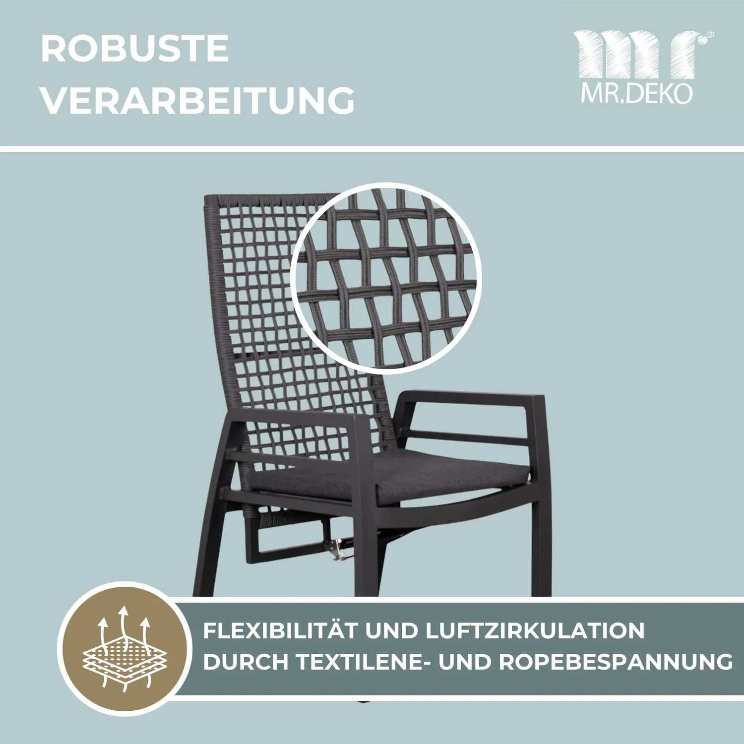 MR.DEKO Lucena Relaxsessel Gartenstuhl Anthrazit mit Sitzkissen