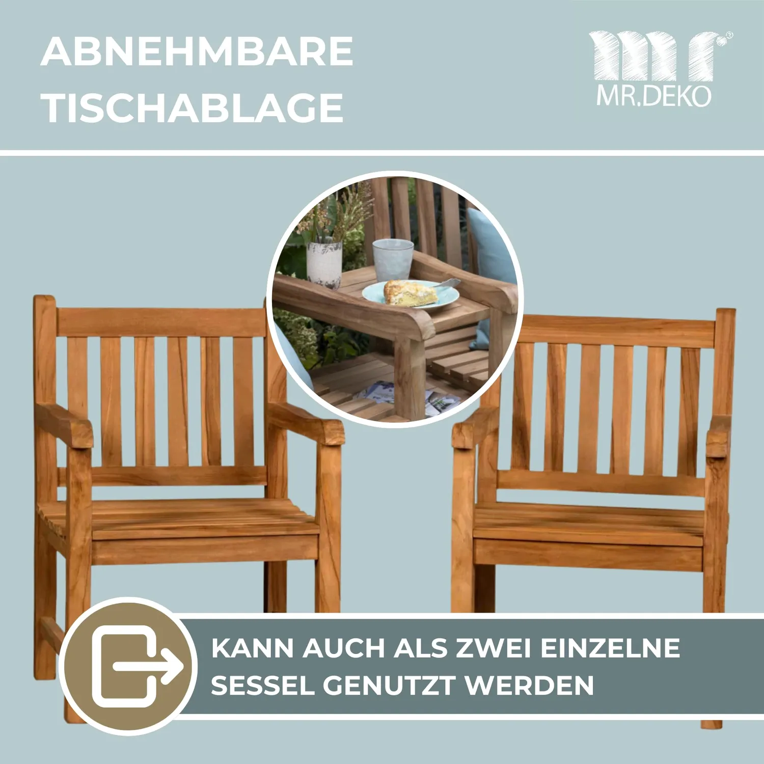 MR.DEKO Feierabendbank 160 cm Gartenbank mit Tisch Teakholz