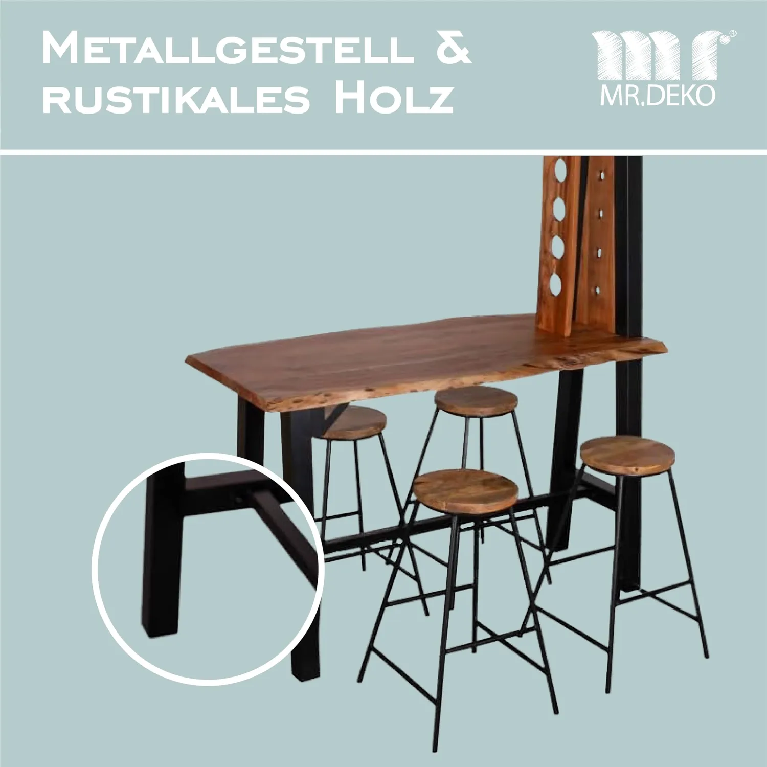 MR.DEKO Capua Bartisch-Set 5-teilig Mangoholz mit Weinregal