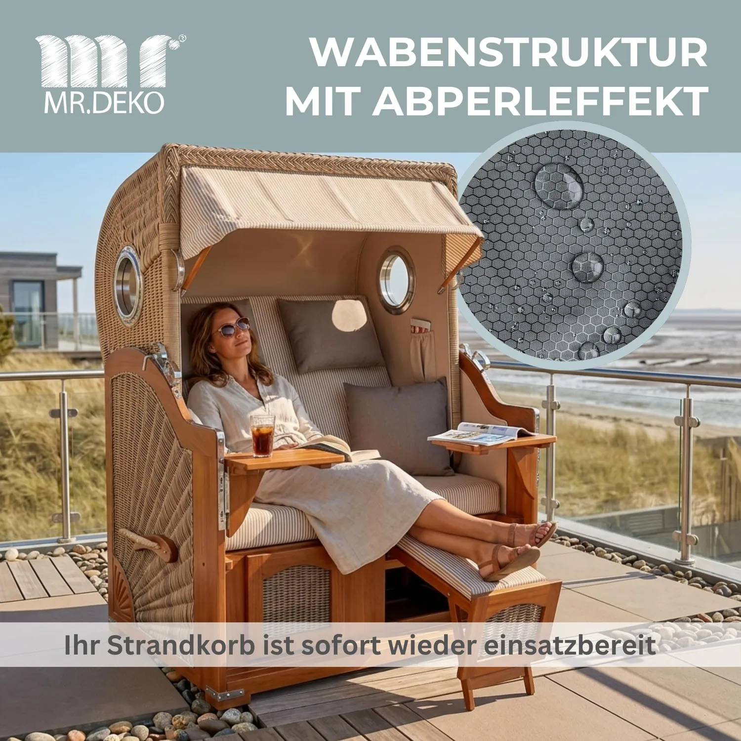 MR.DEKO Aero Protect Schutzhülle Größe M Strandkorb atmungsaktiv