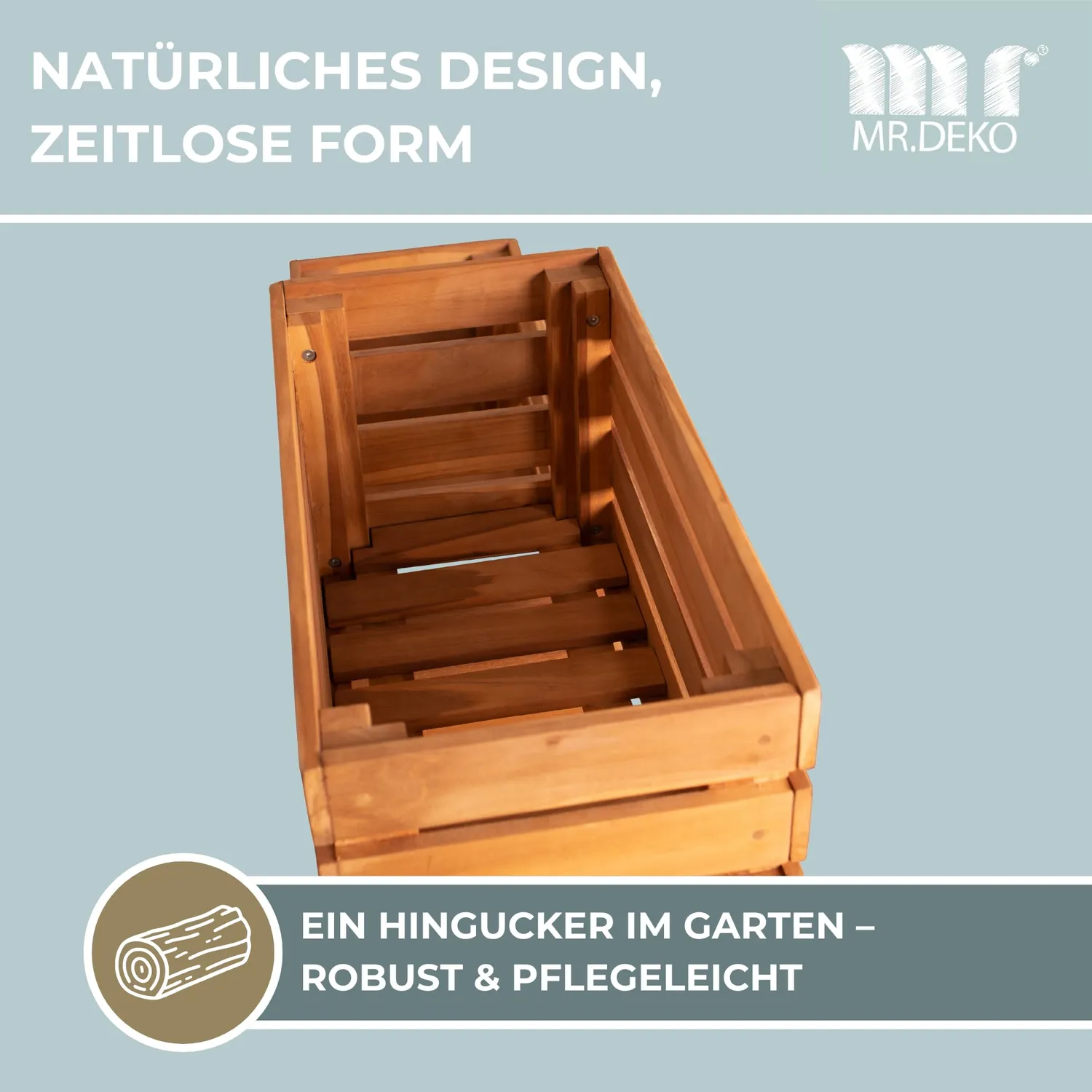 MR.DEKO Dundee Hochbeet 180 cm Teak 4 Fächer