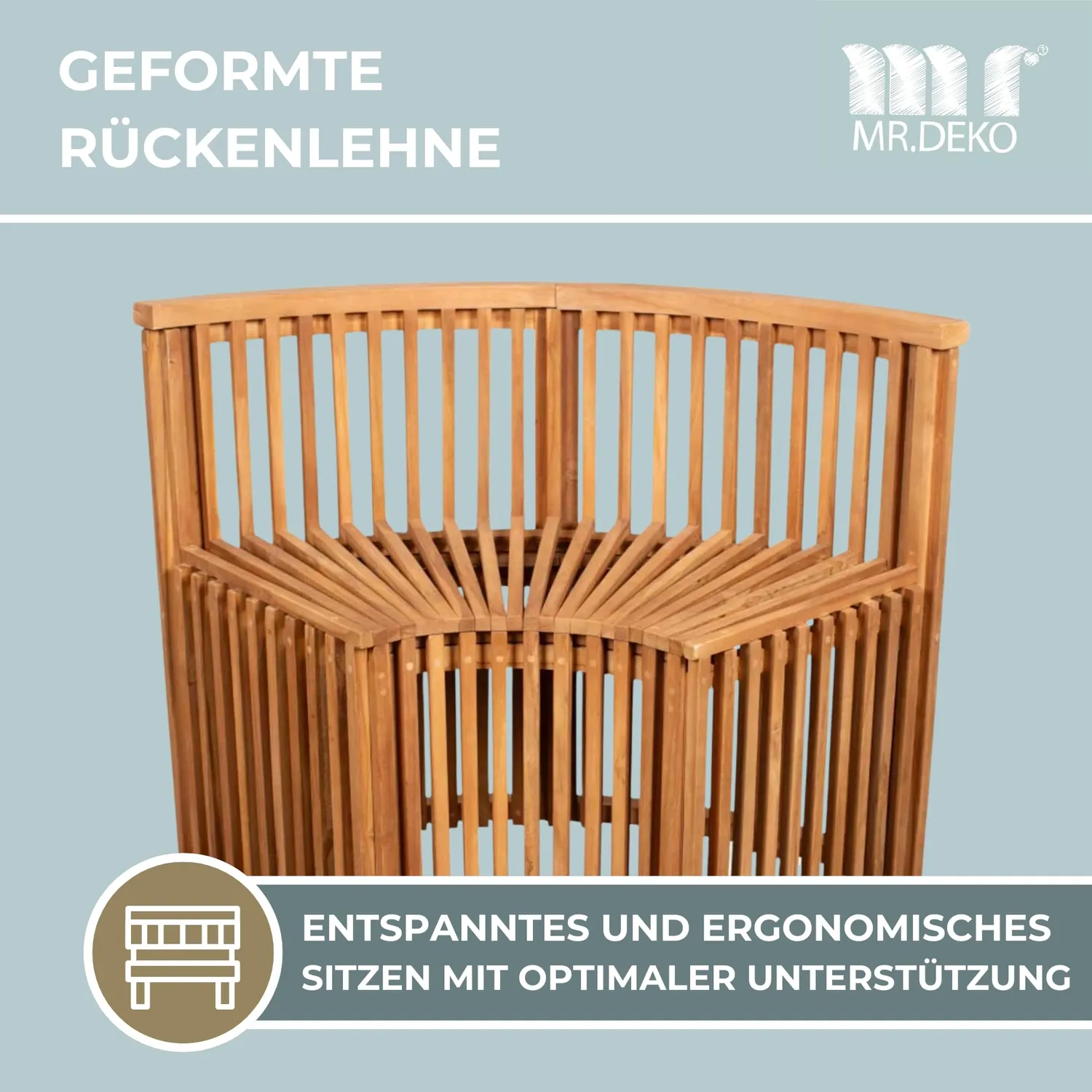 MR.DEKO Henfield Sitzgarnitur Teak 3-teilig mit 2 Bänken