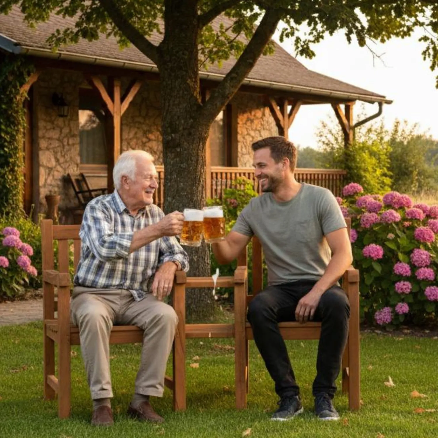 MR.DEKO Feierabendbank 160 cm Gartenbank mit Tisch Teakholz