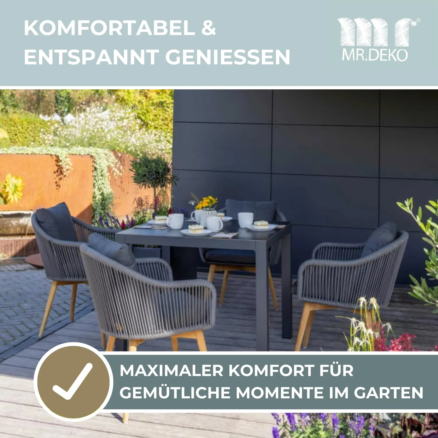 MR.DEKO Solana & Tarifa Gartenmöbelset 5-teilig Grau