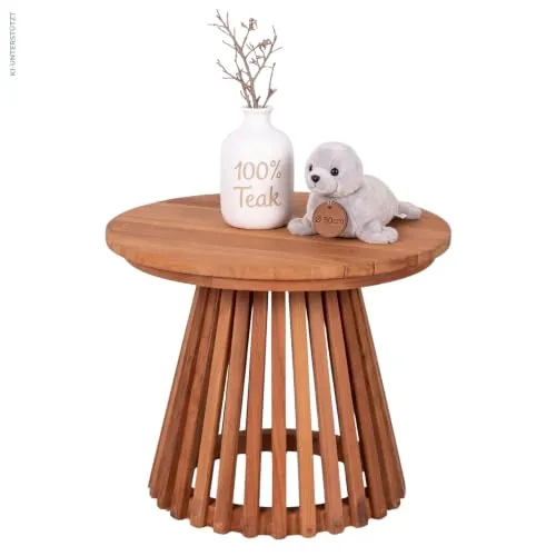 MR.DEKO Bolton Beistelltisch rund Ø 50 cm aus Plantagenteak natur