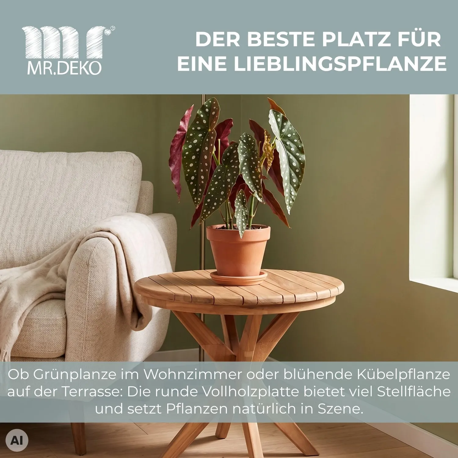 MR.DEKO Burton Beistelltisch rund Ø60 cm Teakholz Massivholz