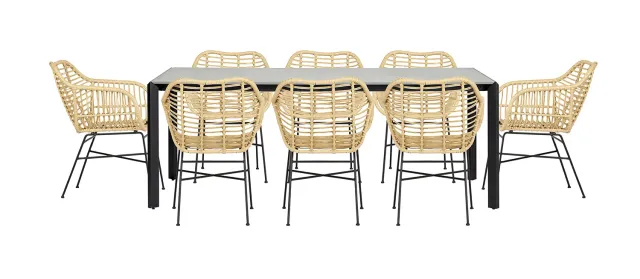 Envy Gartentisch 200 Betonoptik Set 8 Stühle Bambus