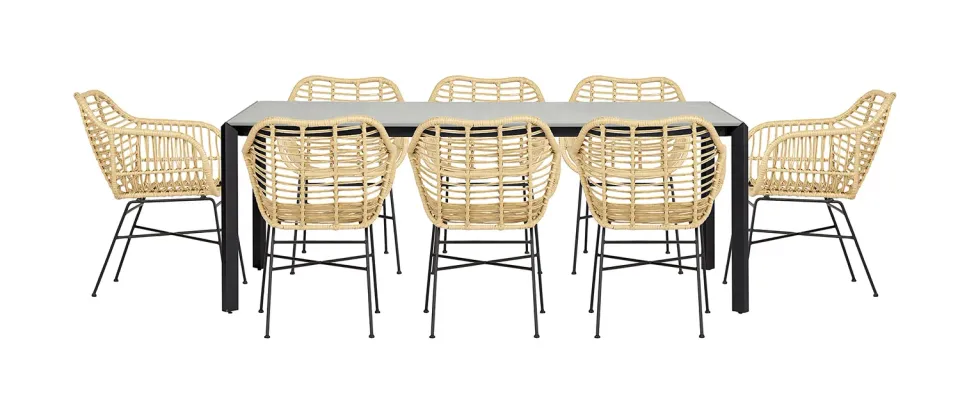 Envy Gartentisch 200 Betonoptik Set 8 Stühle Bambus