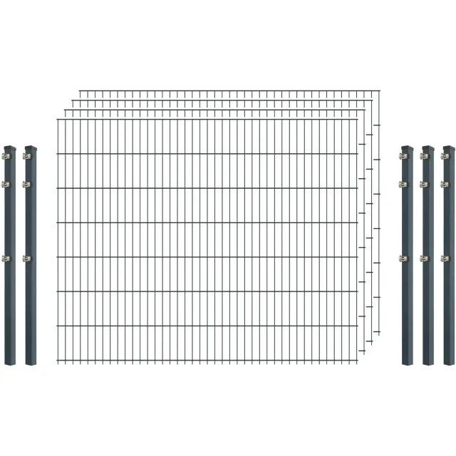 Standard-Zaunset 6/5/6 Doppelstab 4 Matten 5 Pfosten 200/143 cm Anthrazit