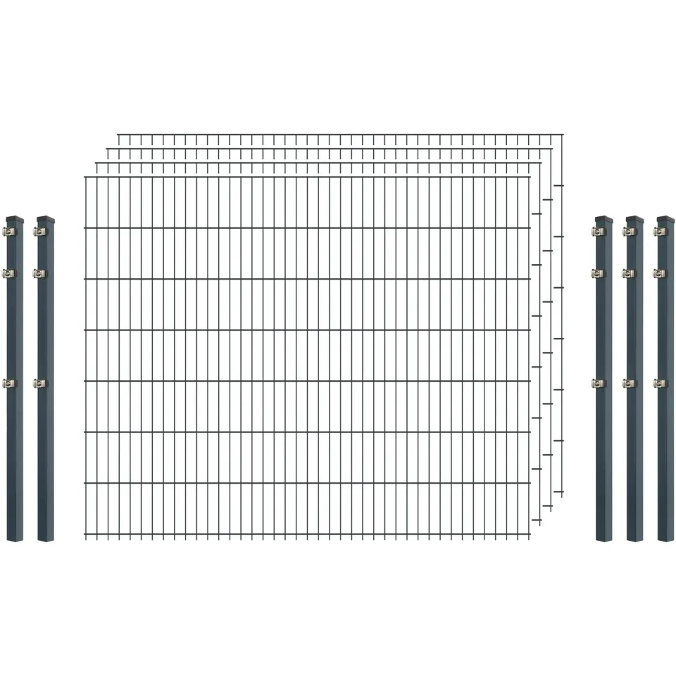 Standard-Zaunset 6/5/6 Doppelstab 4 Matten 5 Pfosten 200/143 cm Anthrazit