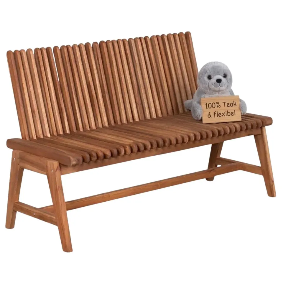 MR.DEKO Leeds Gartenbank Teak 130 cm verstellbar