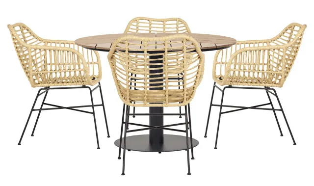 Envy Gartenmöbel-Set für 4 Personen Gartentisch Polywood Teak-Look Bambusoptik